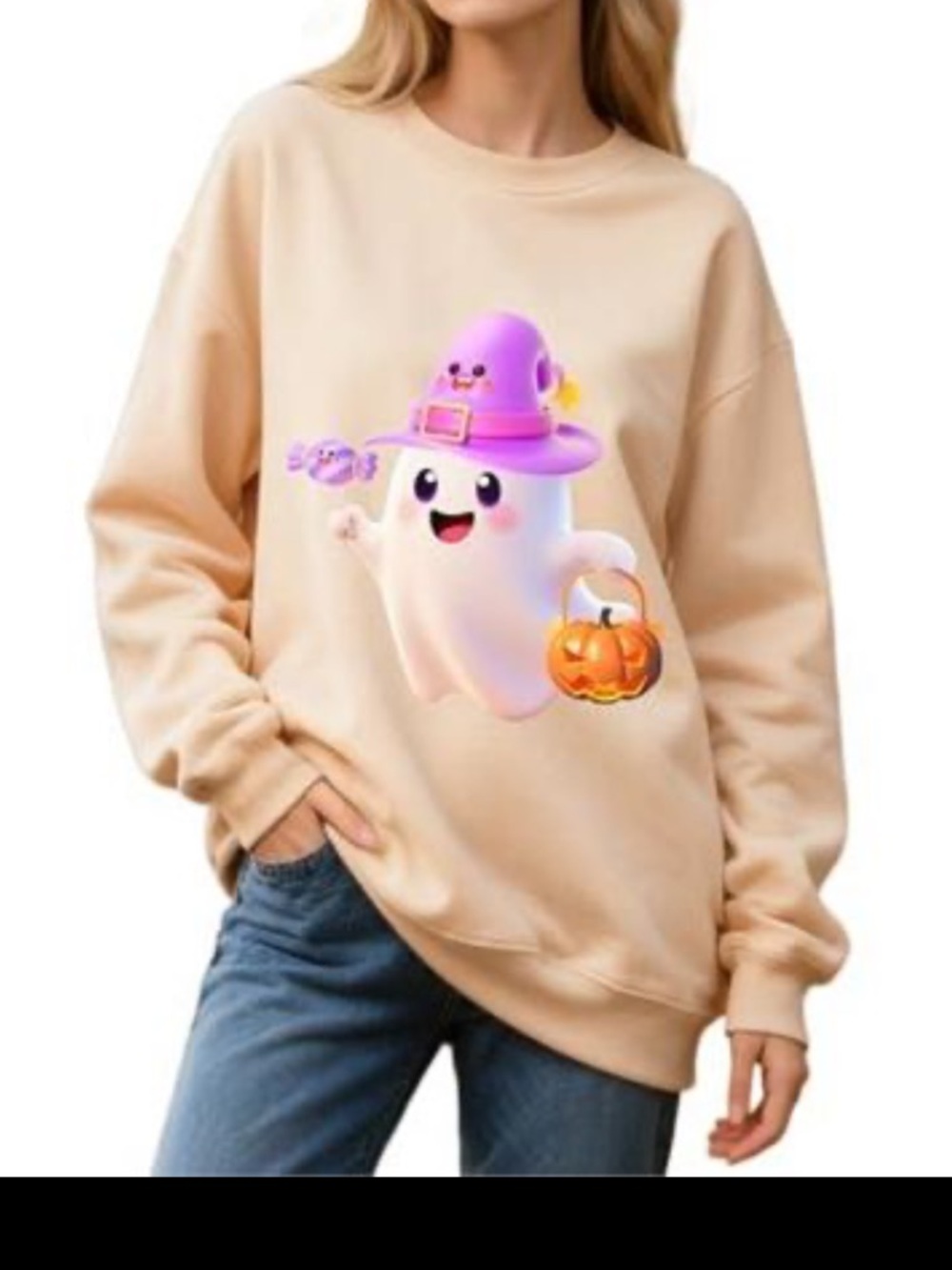 Halloween Sweatshirts for Women - Oversized Ghost Pumpkin Lantern